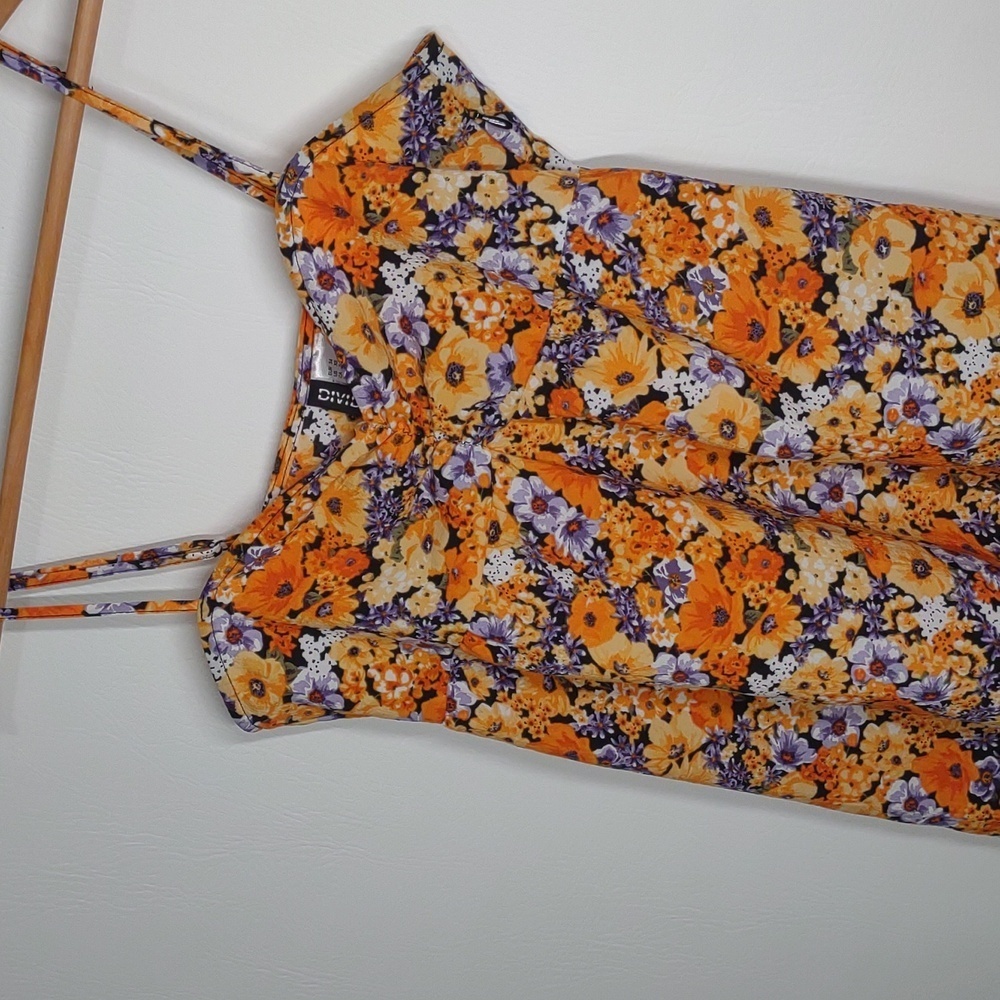 Divided Floral Babydoll Dress Orange Wildflower Spring Summer Sun Dress XS - Picture 10 of 15